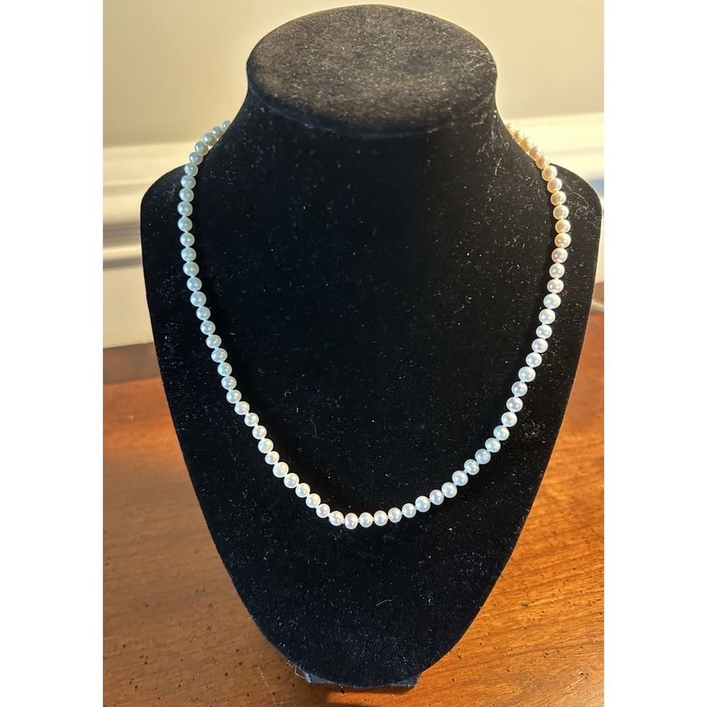Real Natural Akoya White 5 mm Round Pearl Necklace 18 inch Sterling Silver